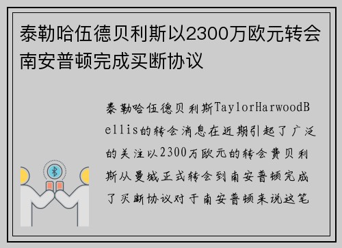 泰勒哈伍德贝利斯以2300万欧元转会南安普顿完成买断协议 泰勒哈伍德贝利斯以2300万欧元转会南安普顿完成买断协议